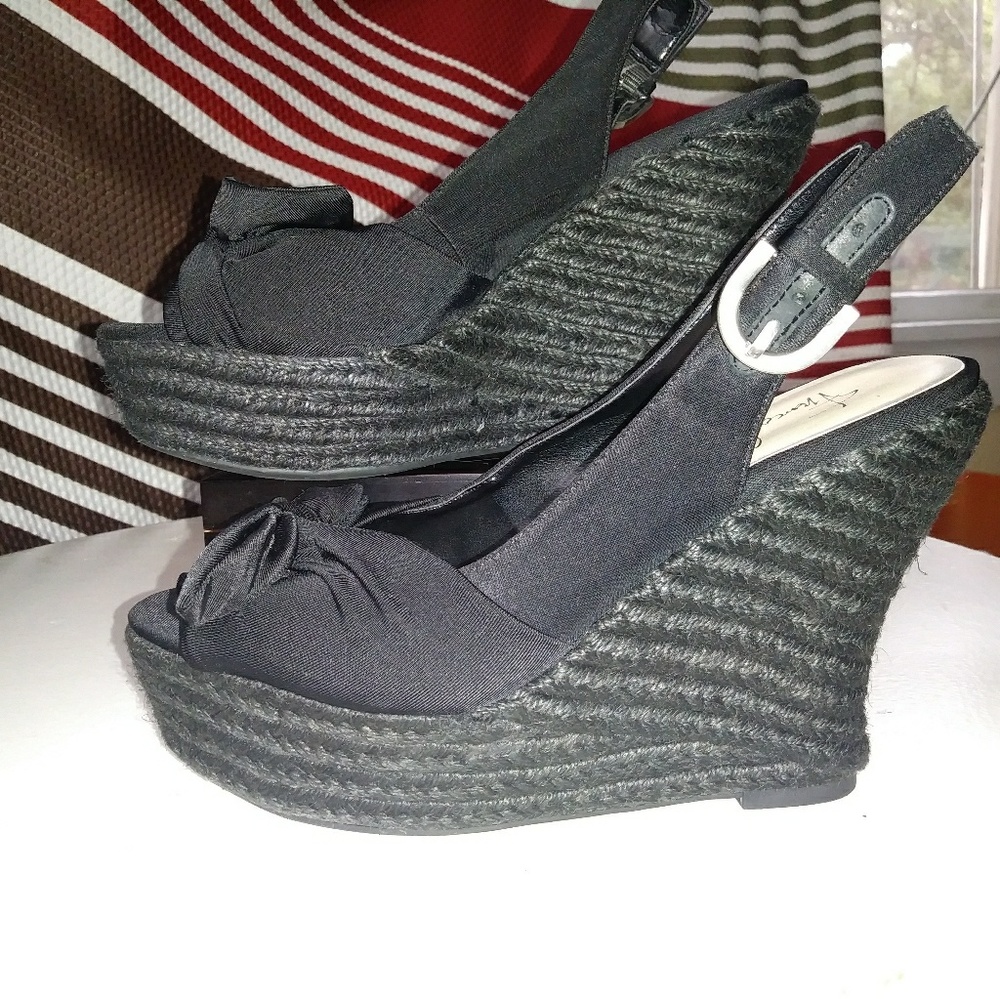 Franco Sarto | Black Poolside Wedges- pin up, retro, rockabilly